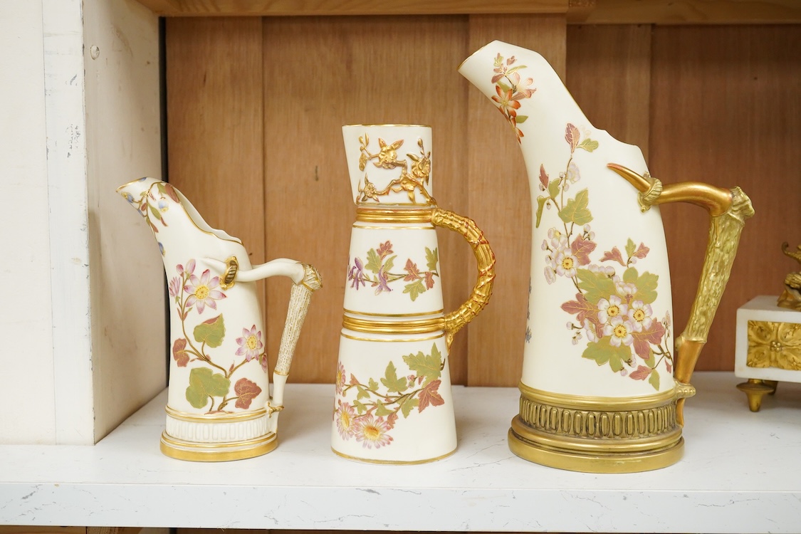 Two graduated Royal Worcester jugs, shape 1116, and another, shape 1047